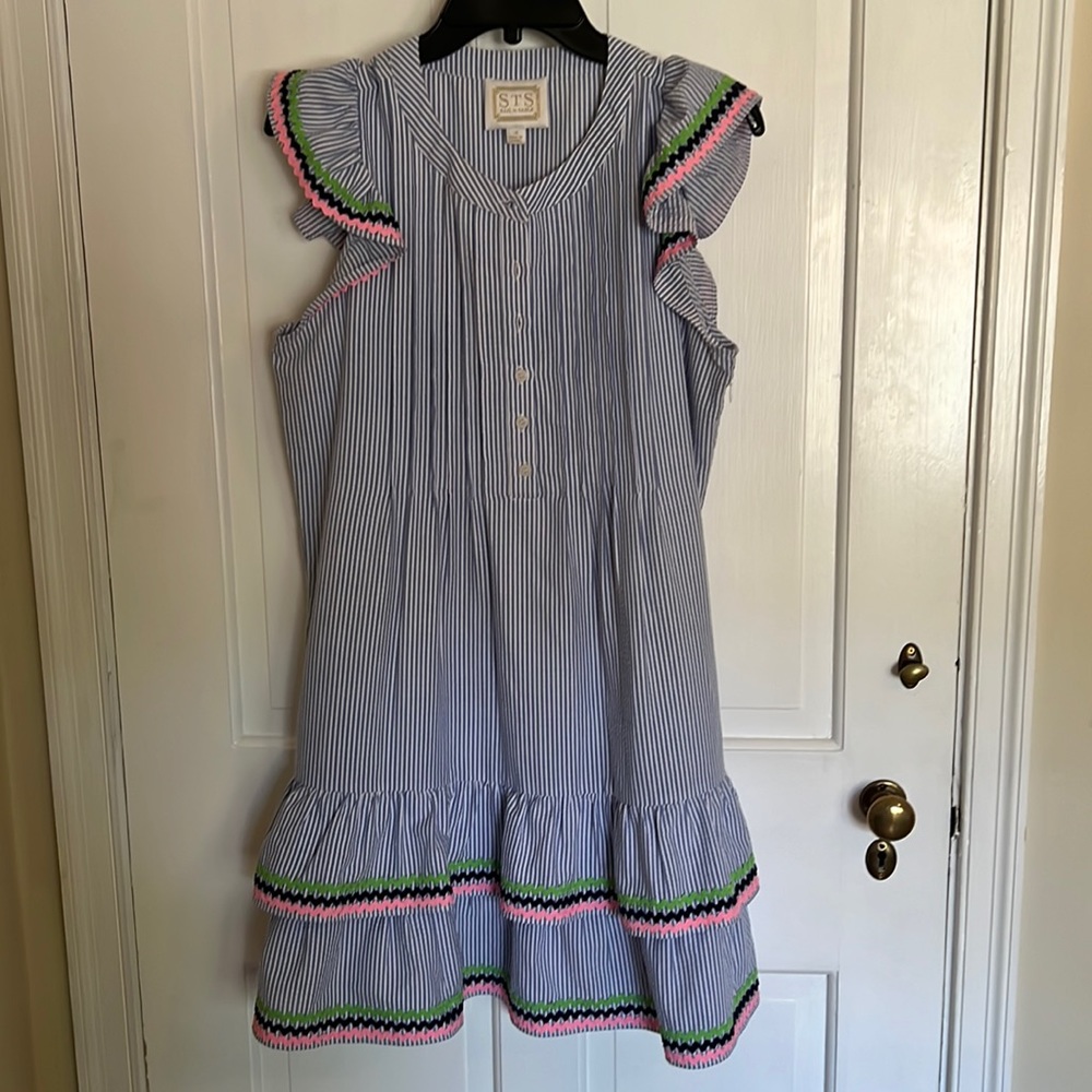 Sail to Sable Seesucker dress with ric rac trim